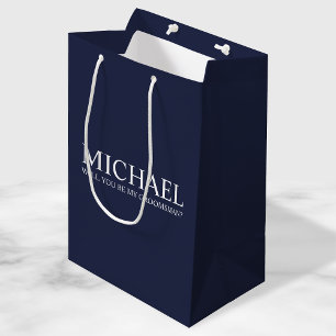 Modern Navy Blue Personalised Groomsman Proposal Medium Gift Bag