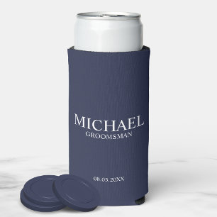 Modern Navy Blue Personalised Groomsman Seltzer Can Cooler
