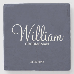 Modern Navy Blue Personalised Groomsman Stone Coaster