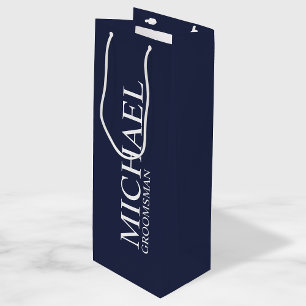 Modern Navy Blue Personalised Groomsman Wine Gift Bag