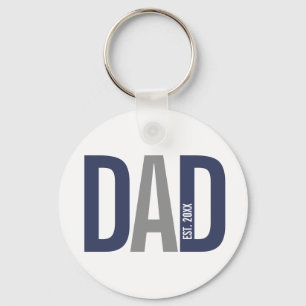 Modern Navy Blue Personalized Dad Established Key Ring