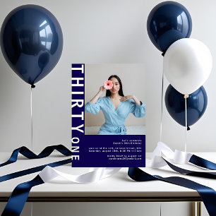 Modern Navy blue Photo 31th Birthday Invitation 