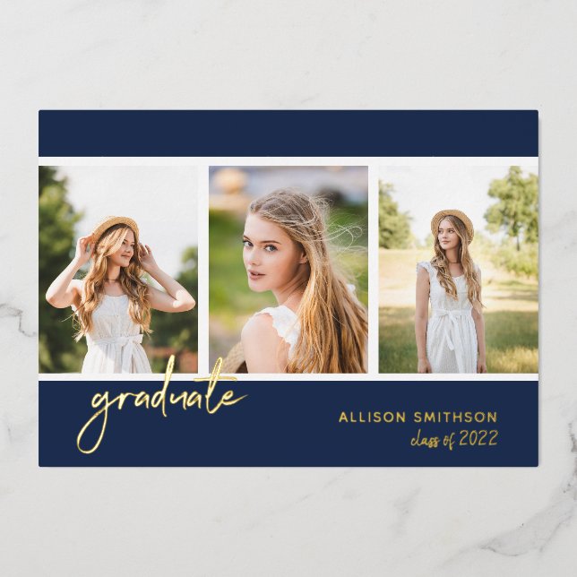 Modern Navy Blue Photo Collage Graduation (Front)
