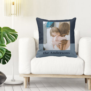 Modern Navy Blue Photo Family Gift Throw Pillow