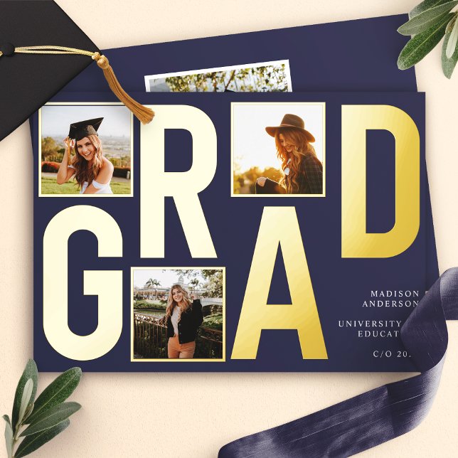 Modern Navy Blue Photo Graduation Announcement (Creator Uploaded)