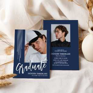 Modern Navy Blue Photo Graduation Party Invitation