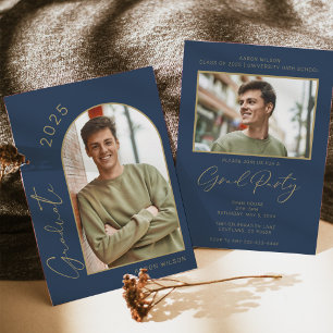 Modern Navy Blue Photo Graduation Party Invitation