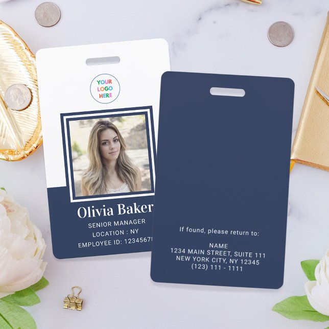 Modern Navy Blue Photo ID Business Logo Employee  Badge (Creator Uploaded)