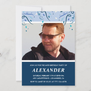 Modern Navy Blue Photo Man 66th birthday  Invitation