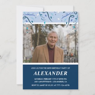 Modern Navy Blue Photo Man 88th birthday Invitation