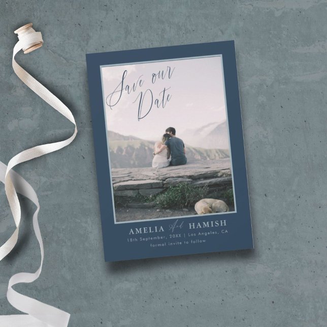 Modern Navy Blue Photo Save Our Date  Save The Date (Creator Uploaded)