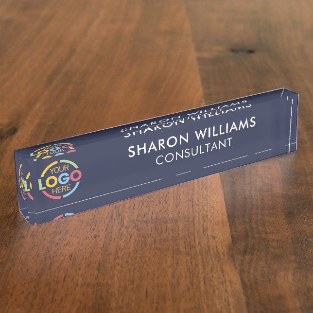 Modern Navy Blue Professional Black Office Title Nameplate (Side)