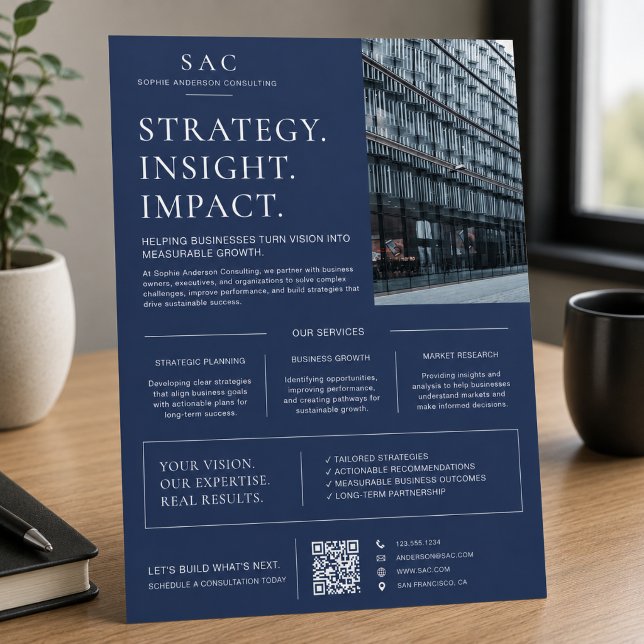 Modern Navy Blue QR Code Professional Consultant Flyer (Modern Navy Blue QR Code Professional Consultant Flyer)