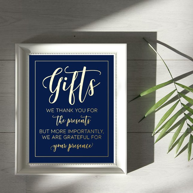Modern Navy Blue Real Foil Wedding Gifts Sign (Creator Uploaded)