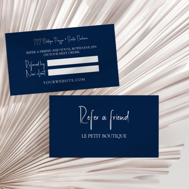 Modern Navy Blue Refer a Friend Referral Card (Creator Uploaded)