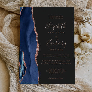 Modern Navy Blue Rose Gold Agate Wedding