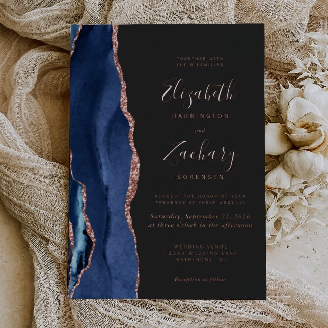 Modern Navy Blue Rose Gold Agate Wedding (Creator Uploaded)