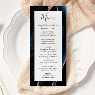 Modern Navy Blue Rose Gold Agate Wedding Menu