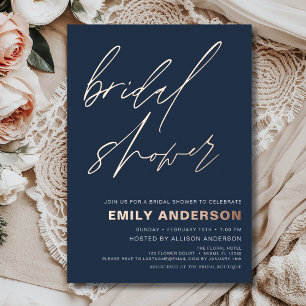 Modern Navy Blue Rose Gold Bridal Shower Chic