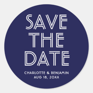 Modern Navy Blue Save The Date Sticker