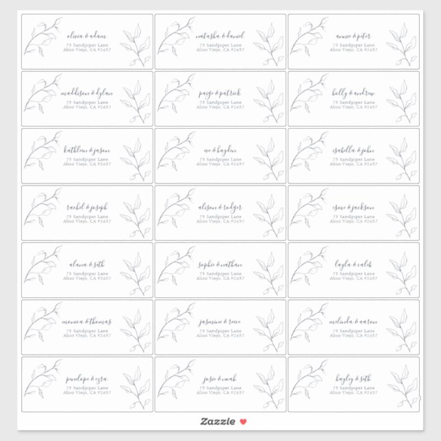 Modern Navy Blue Script Botanical Guest Address (Sheet)