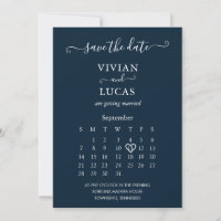 Modern Navy Blue Script Calendar Save the Date