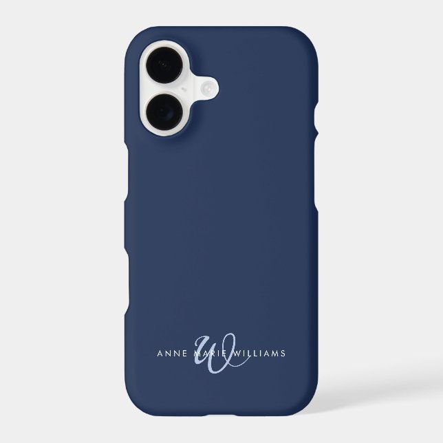 Modern Navy Blue Script Monogram (Back)