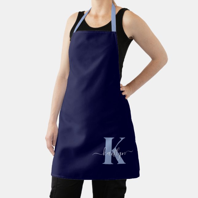 Modern Navy Blue Script Monogram Apron (Insitu)