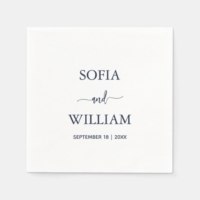 Modern Navy Blue Script Monogram wedding Napkin (Front)