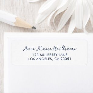 Modern Navy Blue Script Name Return Address Label