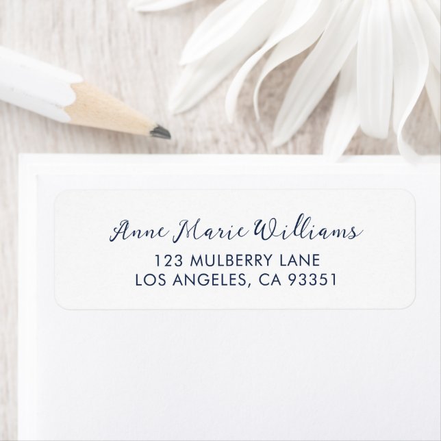 Modern Navy Blue Script Name Return Address Label (Insitu)