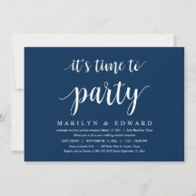 Modern Navy Blue script, Wedding Elopement Invitat