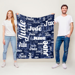 Modern Navy Blue Short Name Repeating Pattern  Fleece Blanket