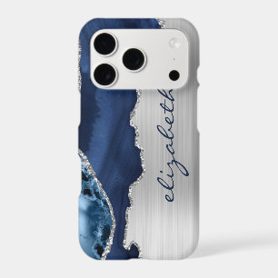 Modern Navy Blue Silver Agate Metallic