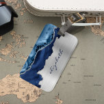 Modern Navy Blue Silver Agate Metallic Luggage Tag<br><div class="desc">This trendy design features a navy blue watercolor agate design trimmed with silver faux glitter,  on a silver faux brushed metal foil background. Personalise it with your name or monogram in navy blue handwriting-style script.</div>