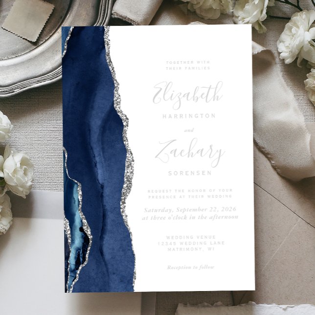 Modern Navy Blue Silver Agate Wedding (Creator Uploaded)