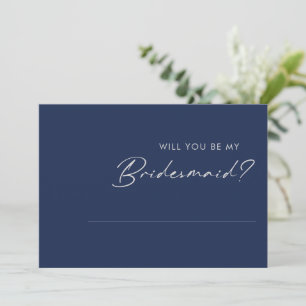 Modern Navy Blue   Silver Bridesmaid Proposal Invitation