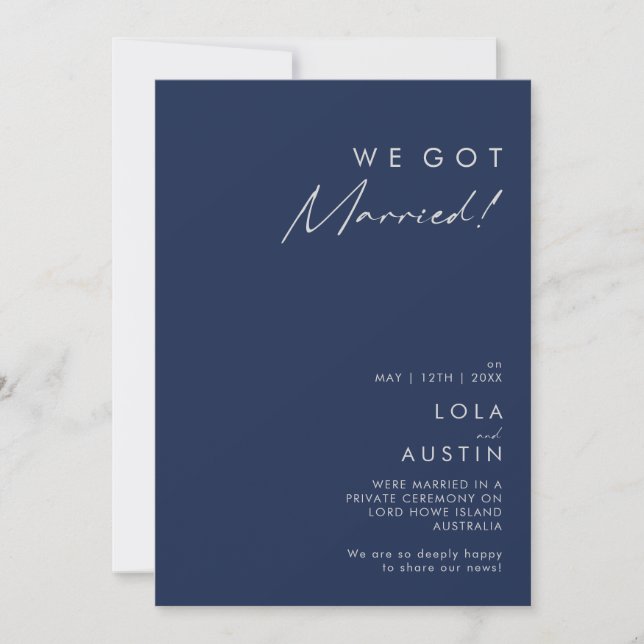 Modern Navy Blue | Silver Elopement Announcement (Front)