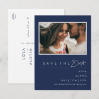 Modern Navy Blue Silver Photo Save The Date