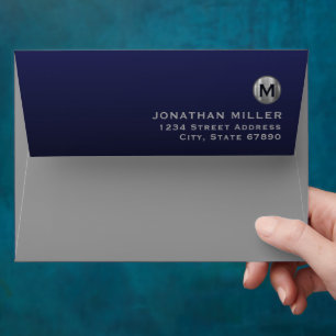 Modern Navy Blue Silver Return Address Envelope