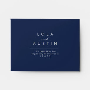 Modern Navy Blue Silver Self Addressed RSVP Envelope
