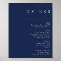 Modern Navy Blue Silver Wedding Drinks Menu