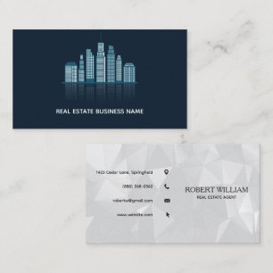 Modern Navy Blue Skyline Real Estate Business Card