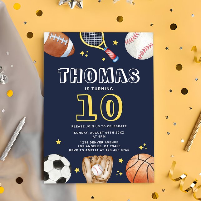 Modern Navy Blue Sports birthday Boys Invitation (Creator Uploaded)