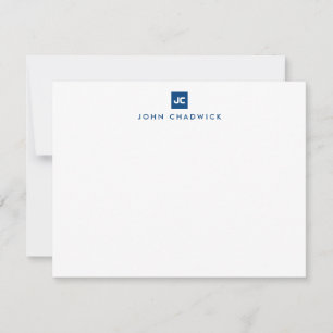 Modern Navy Blue Square Bold Two Monogram Formal Card