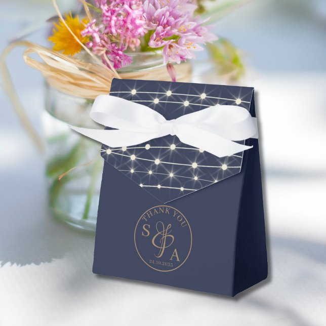 Modern Navy Blue String Lights Wedding Favour Box (Creator Uploaded)