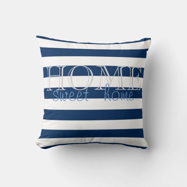 Modern  Navy Blue Stripes,Home Sweet Home Cushion (Front)