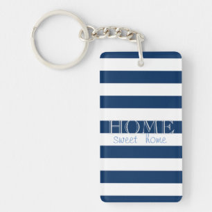 Modern Navy Blue  Stripes ,Home Sweet Home Key Ring