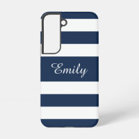 Modern Navy Blue Stripes Name