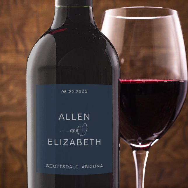 Modern Navy Blue Stylish Wedding Champagne Wine Label (Creator Uploaded)